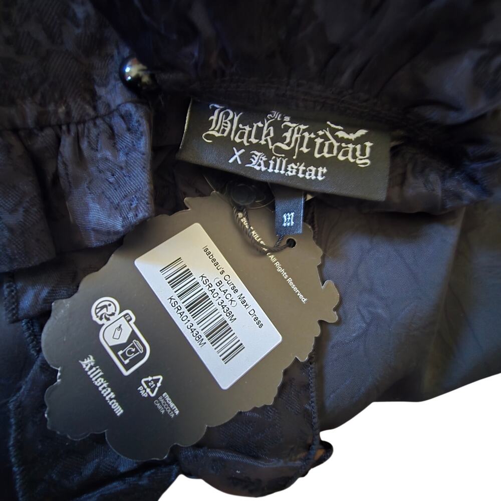 Killstar Isabeau’s Curse Black Satin Maxi Dress Medium NWT - Picture 8 of 8